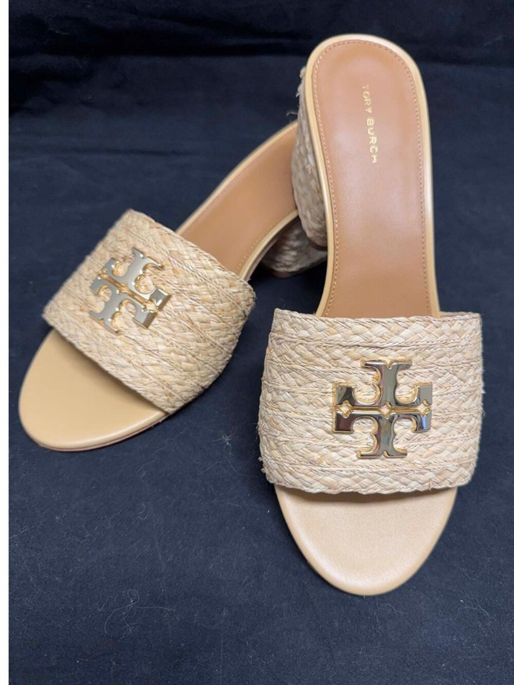 Tory Burch Everly Rafia Block Heel Mule – Size 10